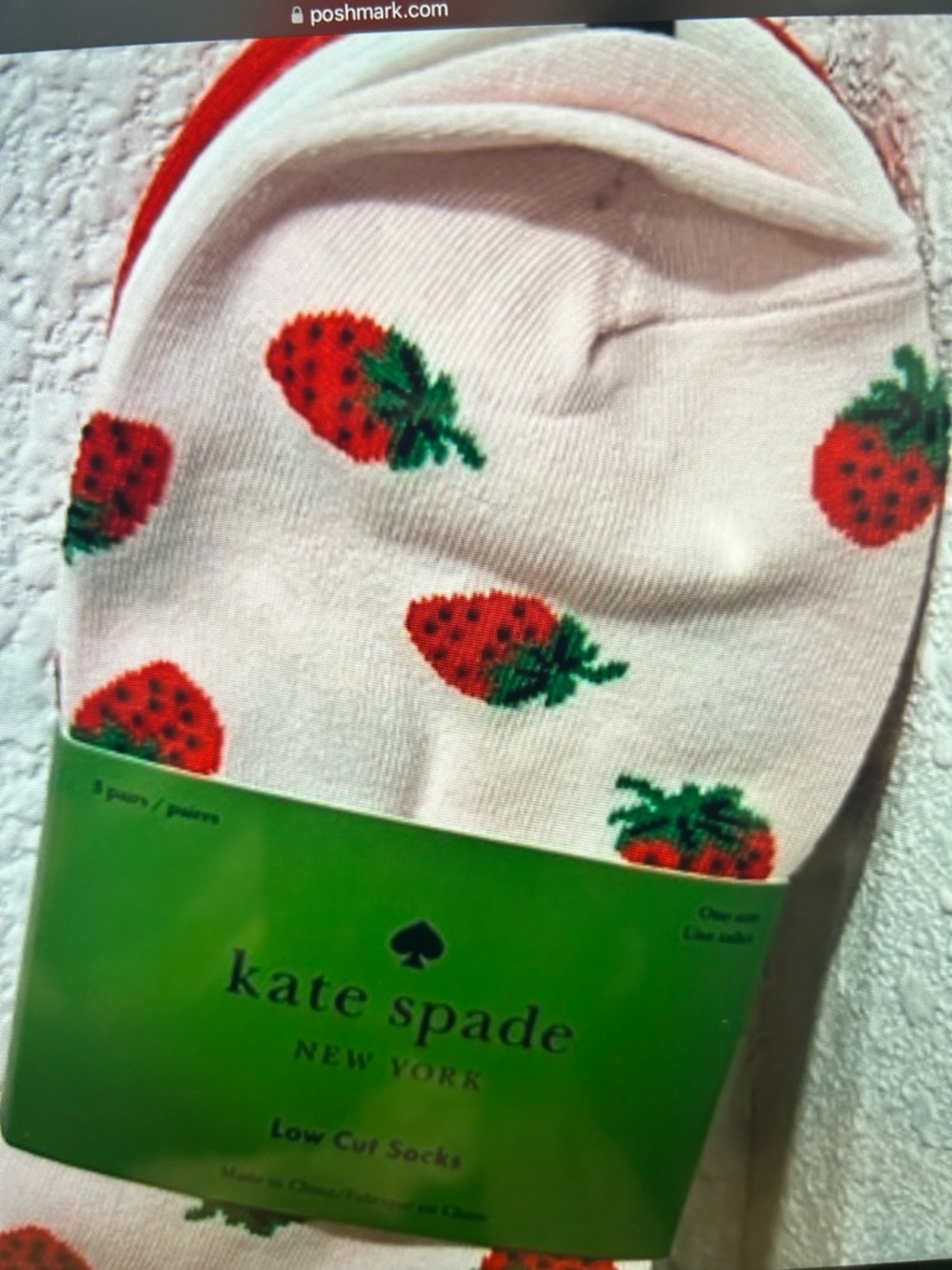 kate spade White Low Cut Socks with Red Strawberry Print - Picture 4 of 4